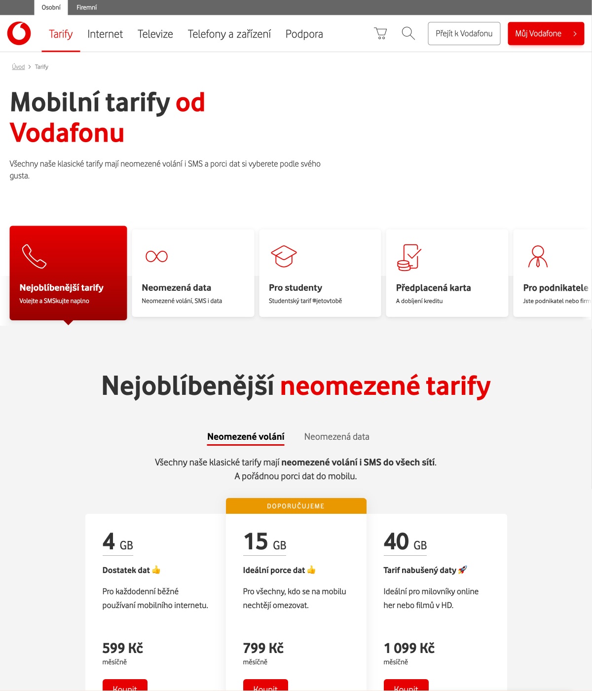 Vodafone website screenshot
