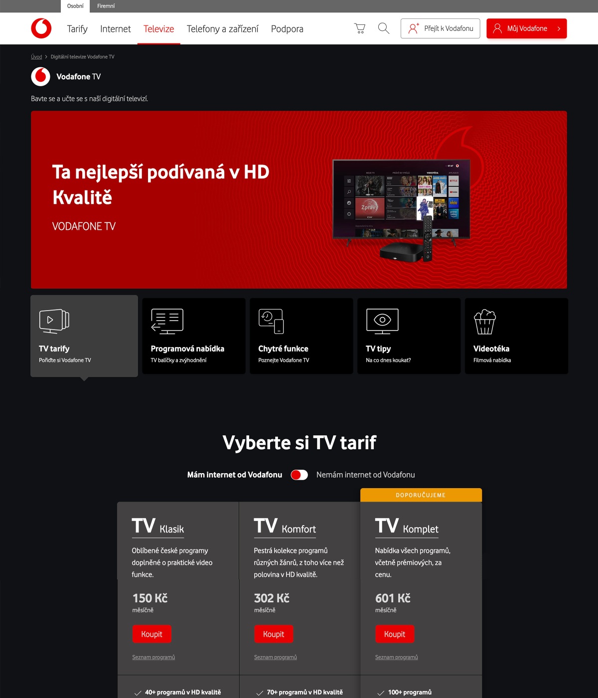 Vodafone website screenshot