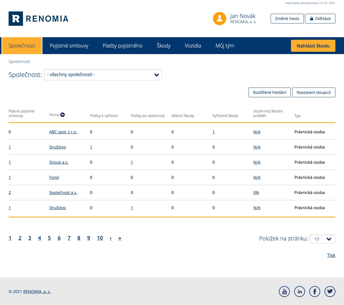 Renomia Contact website screenshot