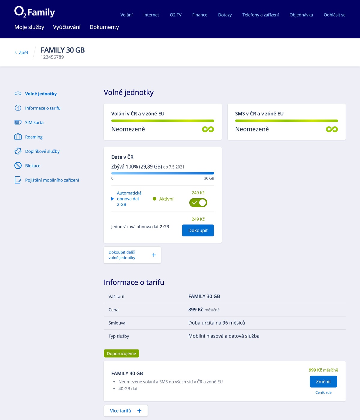 Moje O2 Family website screenshot