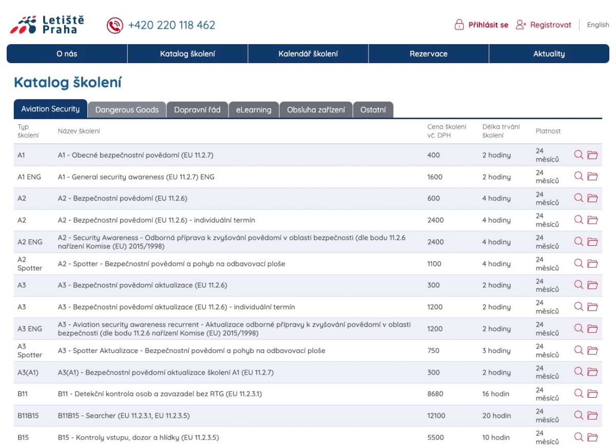 Školení LP website screenshot